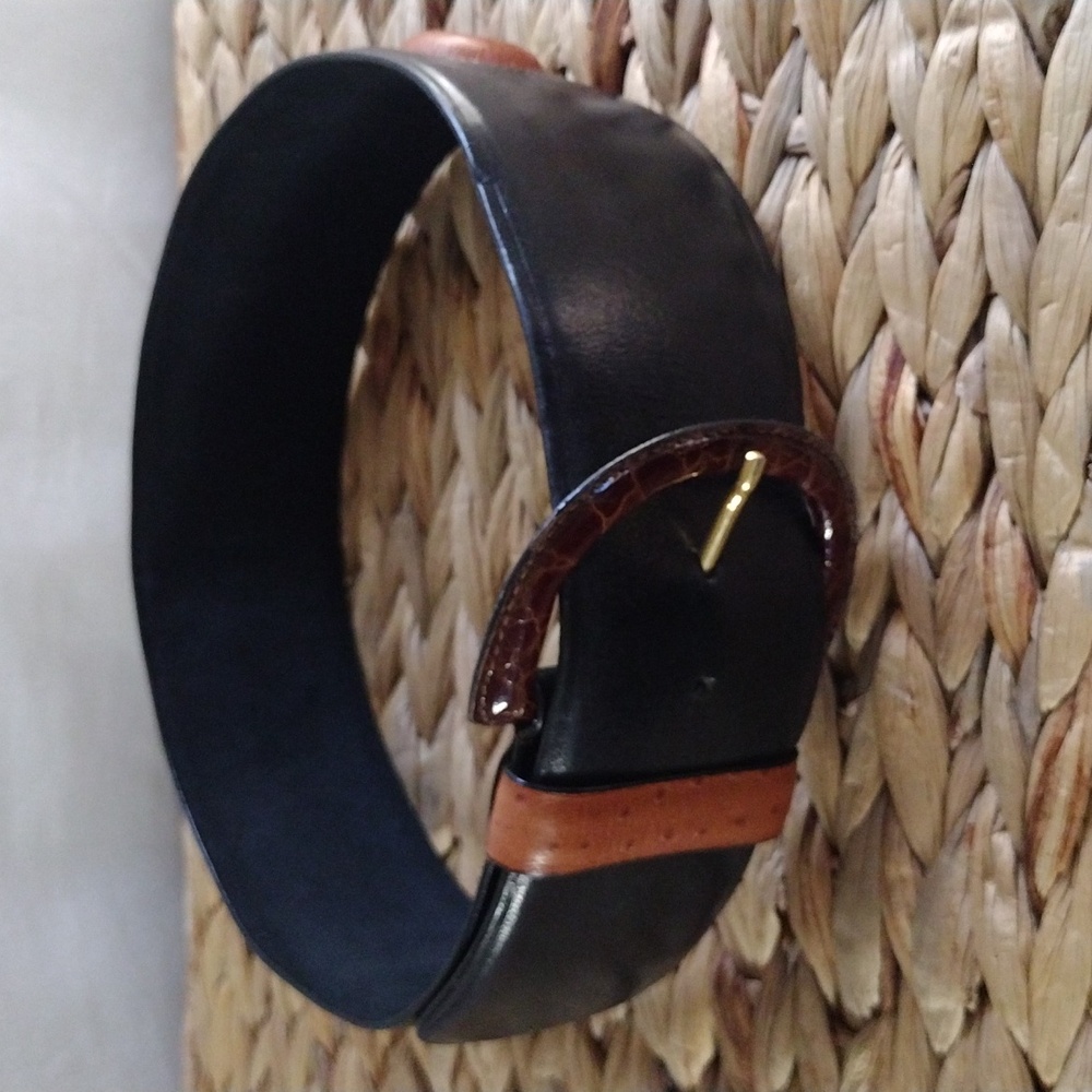 Gianfranco Ferré black and brown wide leather belt size 28